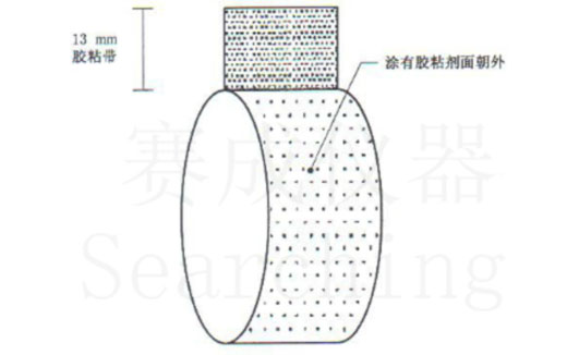濟(jì)南賽成VOC-01環(huán)形初粘儀測試時(shí)，將膠帶式樣彎轉(zhuǎn)成如圖這樣的環(huán)形試樣，有膠面朝外